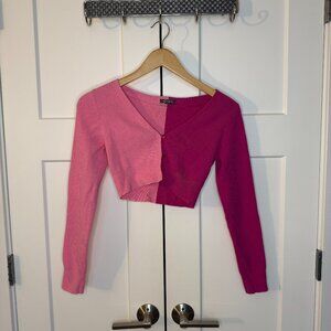 Wild Fable Women’s Two-Tone Pink Ribbed Cropped Cardigan Size S Long Sleeve